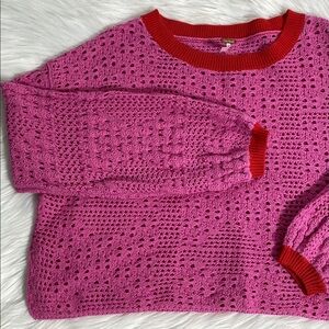 Free People Chunky Knit Pink Cropped Sweat…